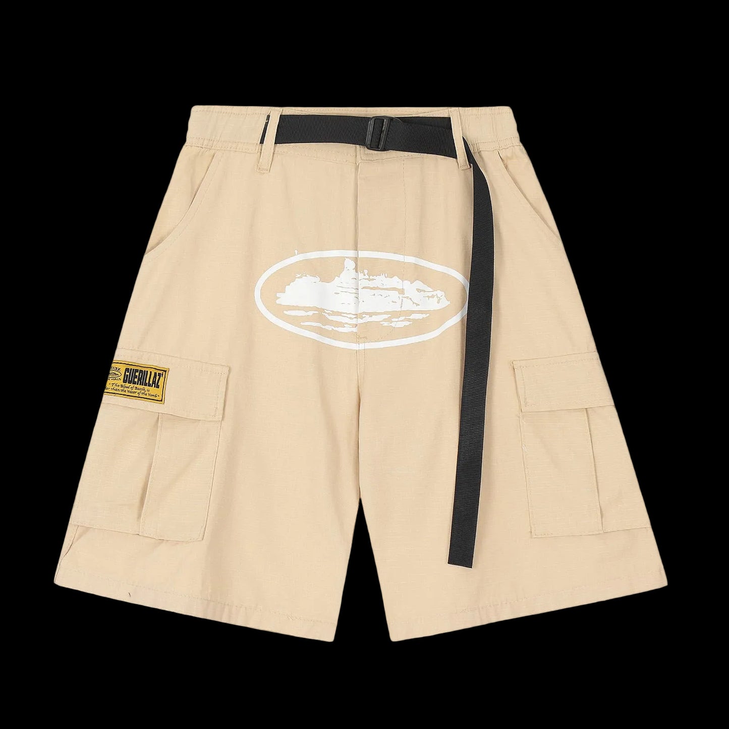 Corteiz Guerillaz Belted Cargo Shorts (Beige)