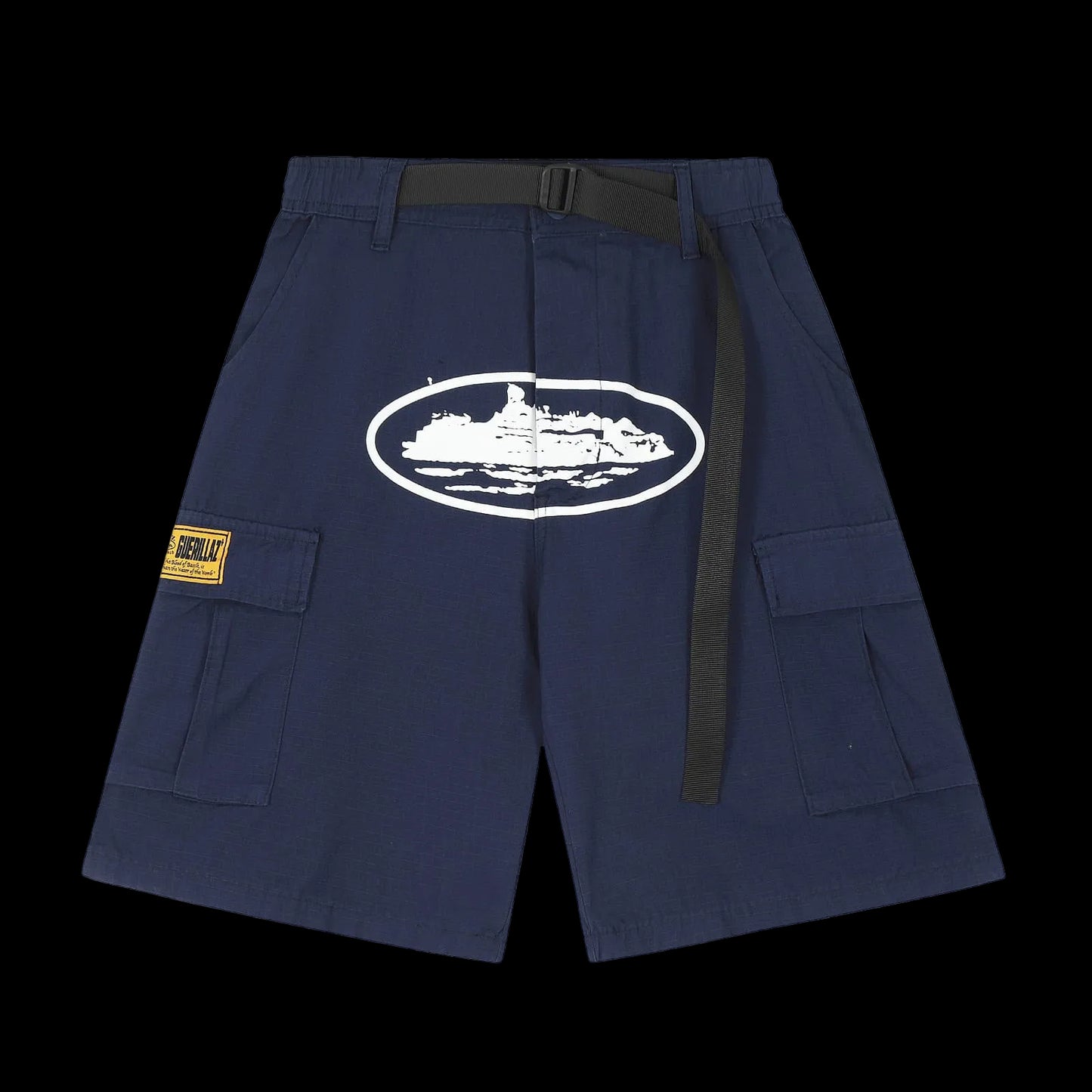 Corteiz Guerillaz Belted Cargo Shorts (Navy Blue)